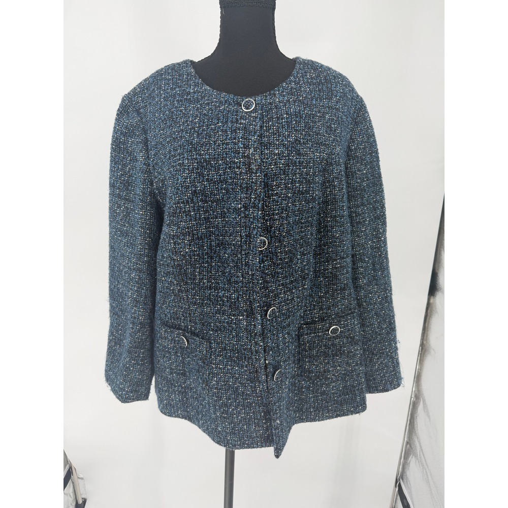 Pendleton Plus Womens Blue Tweed Wool Blend Collarless Blazer Jacket RN 29685